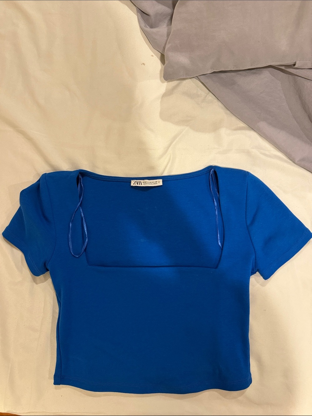 Zara Vibrant Blue Square-Neck Crop Top